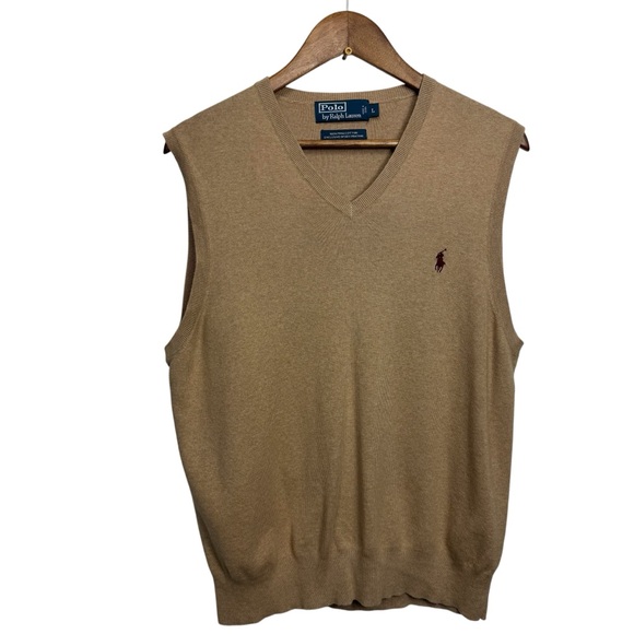 Polo by Ralph Lauren Men's Tan Sweater Vest Preppy Cotton Country - Picture 1 of 7